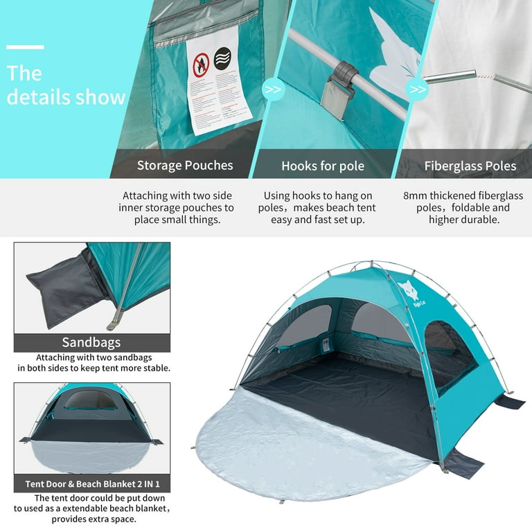 Tenda Da Spiaggia Night Cat Per 2-4 Persone - Protezione UV 50+, Finestre In Rete, Pieghevole - Foto 7