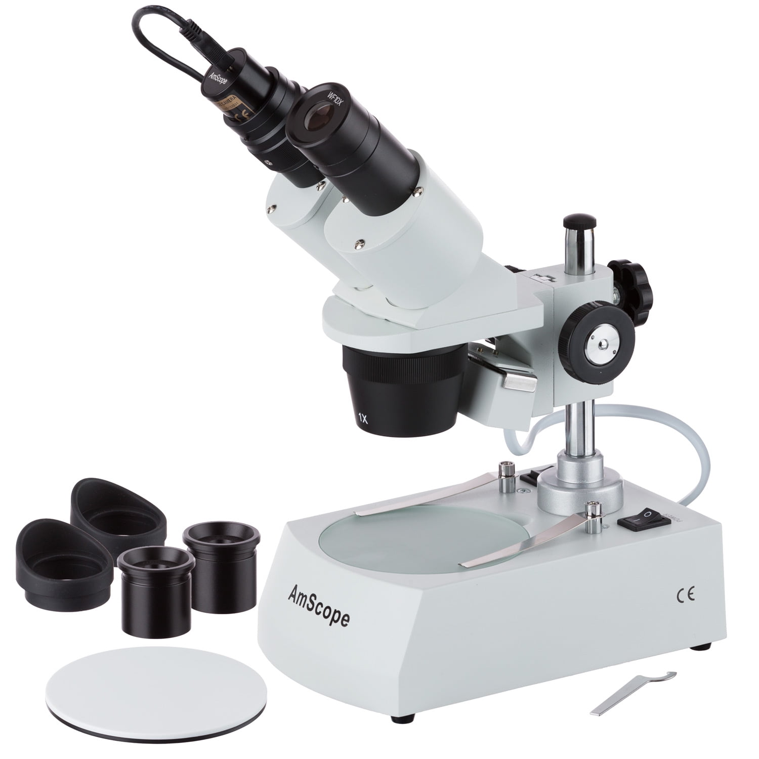 AmScope 10X20X30X60X Stereo Microscope with Two Lights + USB Camera