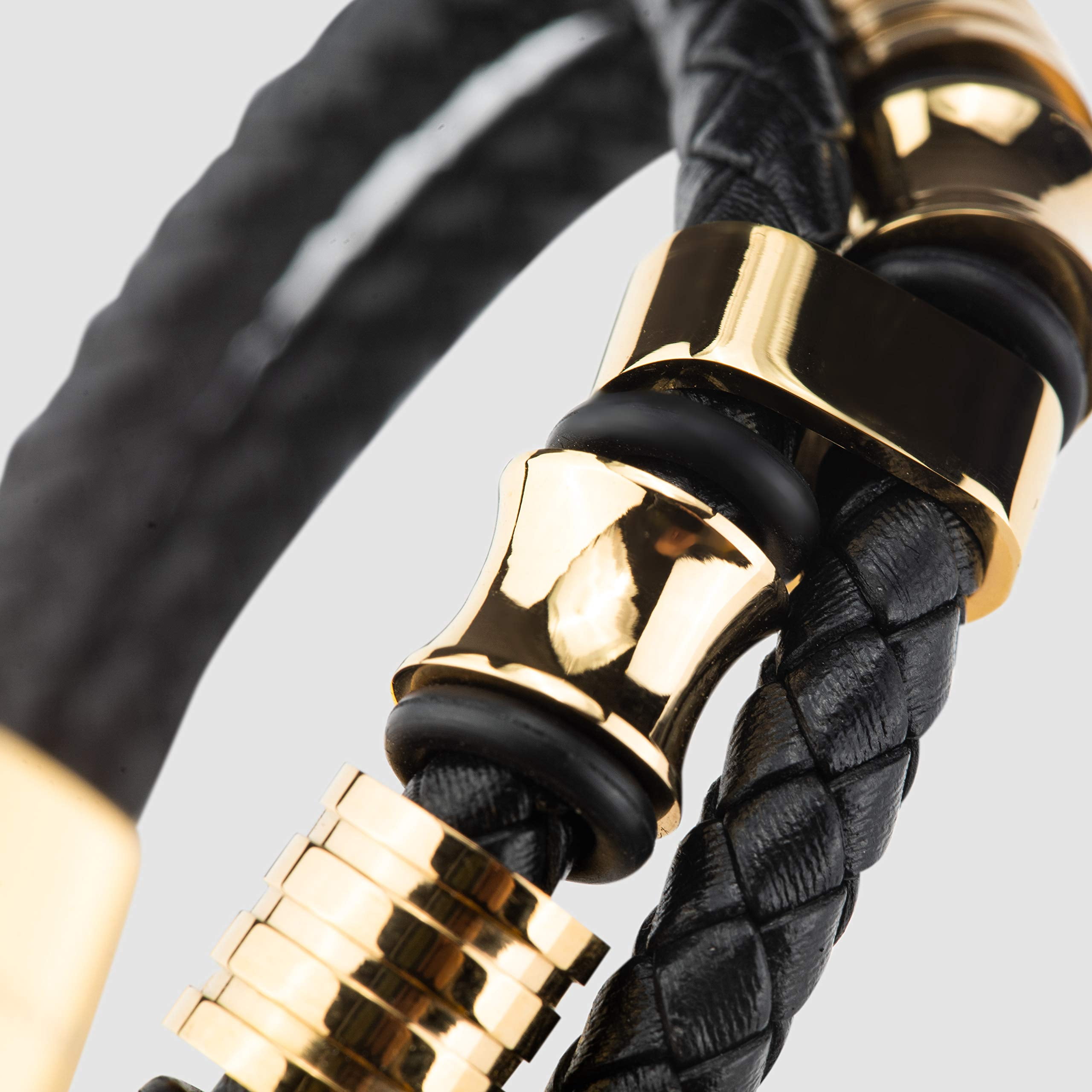 SERASAR Men's Premium Leather Bracelet "Spirit" with stainless steel magnetic closure, Gold 23cm, including gift box