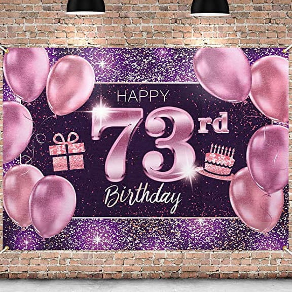 PAKBOOM Happy 73rd Birthday Banner Backdrop - 73 Birthday Party Decorations Supplies for Women - Pink Purple Gold 4 x 6ft