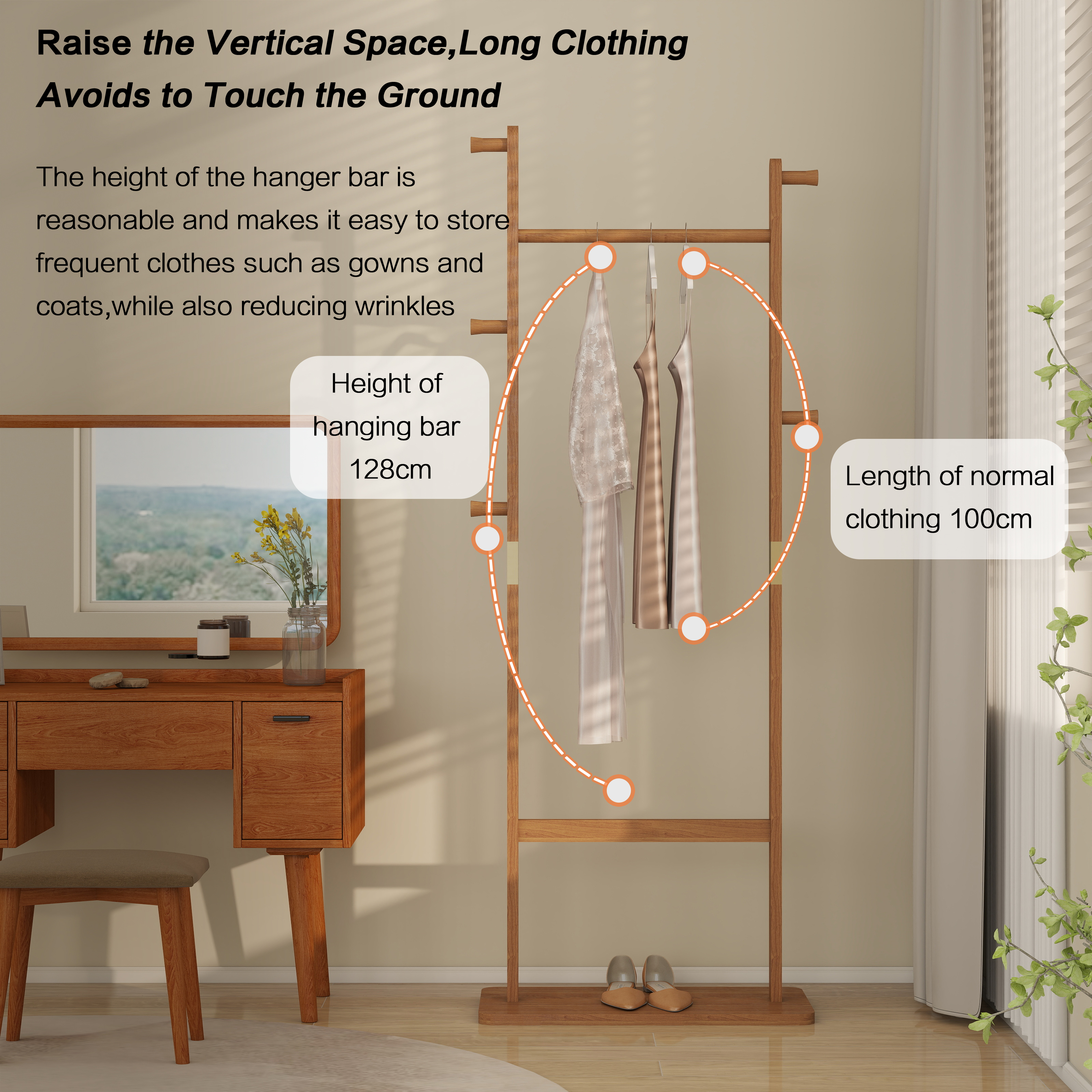 Garitin Coat Rack and Hall Tree 71 Inch, Solid Wood Freestanding Stand with Hooks and Hat Shelf for Entryway Living Room Bedroom, Natural Rubber Wood