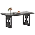thumbnail image 2 of Dextrus 70" Dining Table for 6-8 People, Large Rectangular Wood Kitchen Table Farmhouse Dinner Table with Metal Legs for Dining Room, Kitchen, Gray & Black, 2 of 10