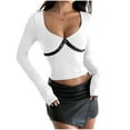 thumbnail image 2 of Qulqfy Women Long Sleeve Blouses Boat Neck Lace Crop Blouses White Party Women's Tight Tops XL, 2 of 5