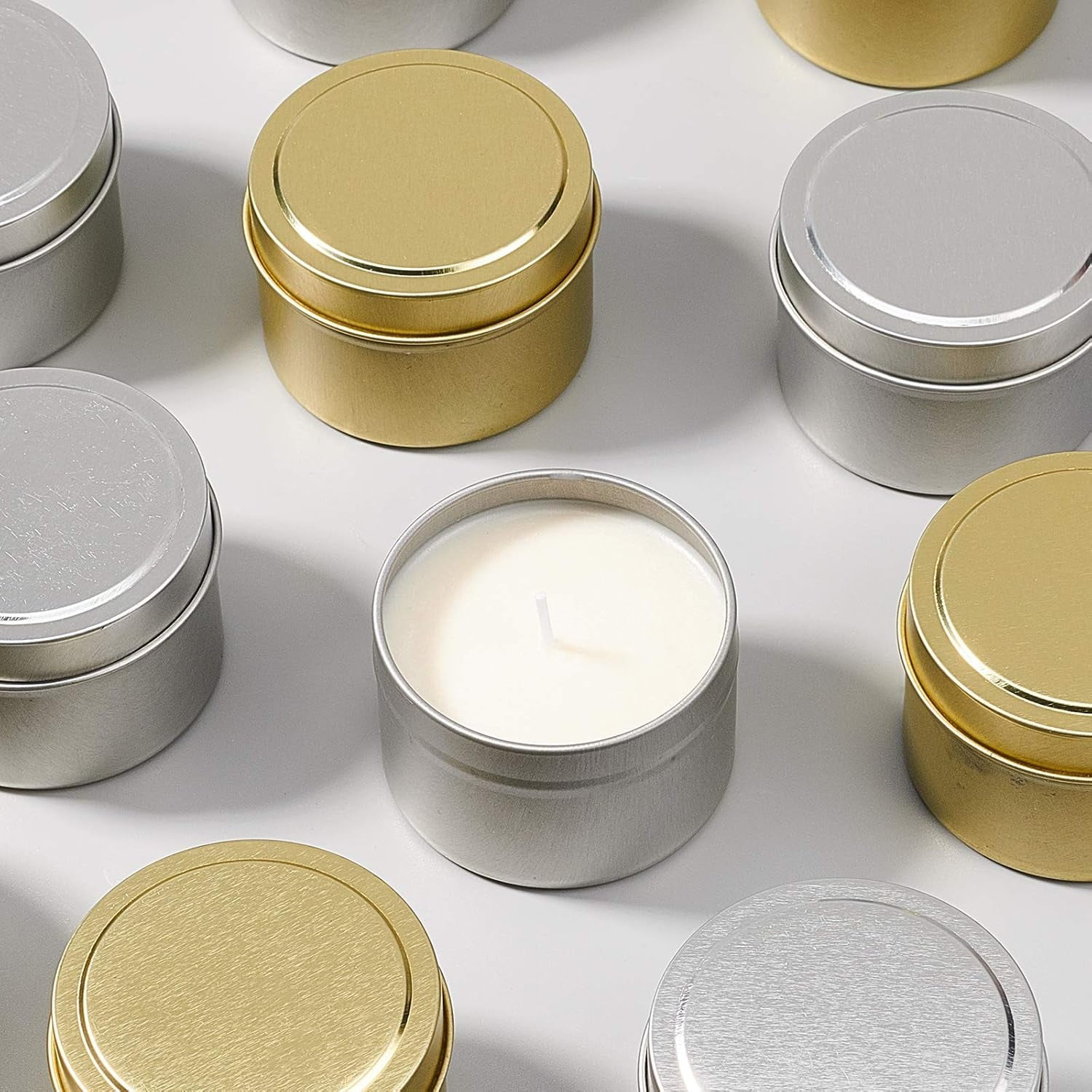 DIY Candle Tin 12 Pieces Round Iron Candle Tins with Candle Wick and Double-Faced Self-Adhesive Paper Stickers for Making Candles DIY Party Favors and More Making DIY
