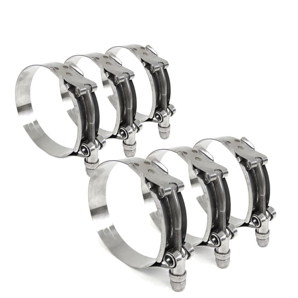 6x HPS SLTC-400 Spring Loaded Stainless Steel T-Bolt Clamps SAE 100 for 3.75" ID Hose, Effective Size 4.00"-4.33", Polish