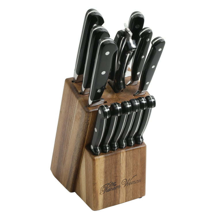 The Pioneer Woman Frontier Collection 14-Piece Cutlery Set with Wood Block,  Linen - Walmart.com