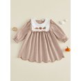 thumbnail image 4 of Toddler Baby Girls Thanksgiving Outfit Pumpkin Turkey Embroidery Smocked Dress Long Sleeve Round Neck Plaid Dress Fall Clothes, 4 of 7