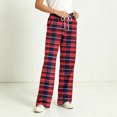 thumbnail image 6 of Hvogkswy Women Plaid Pajama Pants Loose Straight Wide Leg Lounge Pants Drawstring Elastic Waist Home Pajama Bottoms with Pockets, 6 of 7