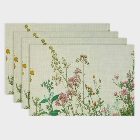 

Shiartex Flowers Sky Wall Linen Placemats Set of 4 - Ideal for Birthday Parties Christmas Restaurants Buffets & Home Decor 18x12in