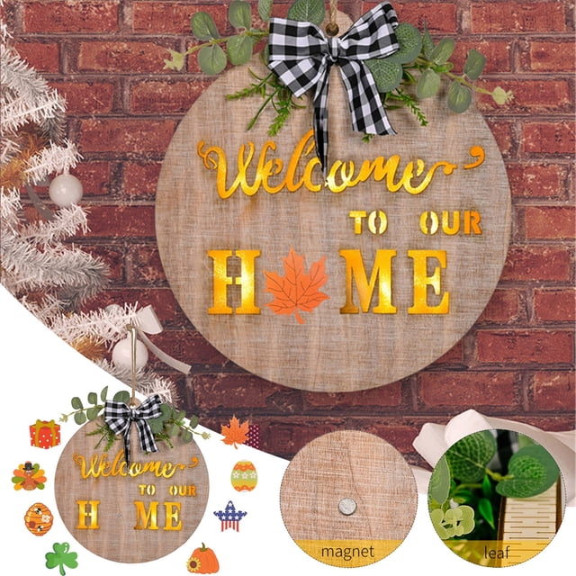 XWSHYW Decoraciones para El Hogar Guirnalda de Madera con Luces Accesorios Reemplazables Placa de Bienvenida Navideña