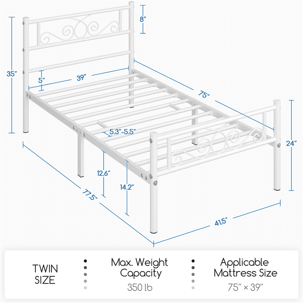 Fullfurnique Metal Platform Bed Frame with Scroll Headboard and Footboard, Full, White