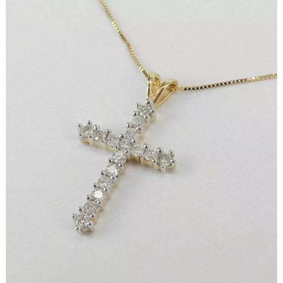 2 CT Round Cut Diamond Cross Pendant Necklace 14K Yellow Gold Over Free Chain