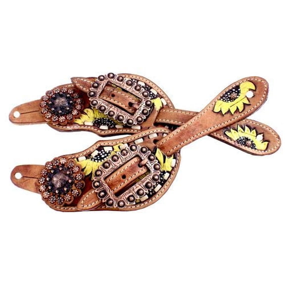 Showman Ladies Hand Painted Sunflower Spur Straps w/ Copper Hardware
