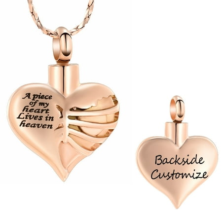 Personalize Heart Urn Necklace for Human Ashes Stainless Steel Pet Memorial Cremation Jewelry W/ Funnel Filler Memorial Jewelry Gifts for Men Women -A Piece of My Heart Lives in Heaven