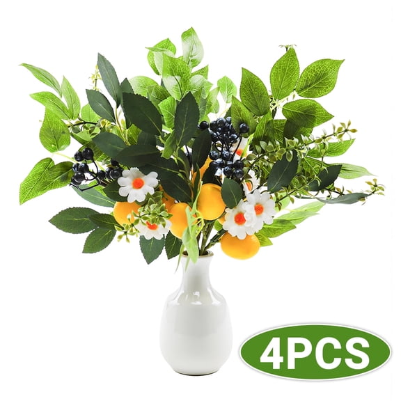 Artificial Lemon & Blueberry Picks with Eucalyptus Leaves 4 Pack 12" Summer Fruit Branch Decorations for Home,Kitchen,Vase,Table,Spring Summer Decor