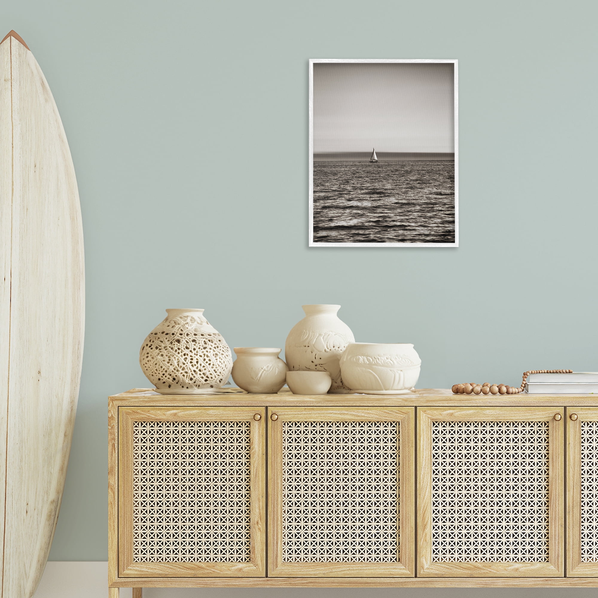 Stupell Industries Lone Distant Sailboat Coastal Photography White Framed Art Print Wall Art, 24 x 30