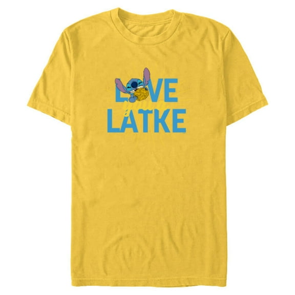 Disney Lilo & Stitch Love You A Latke Hanukkah - Short Sleeve Blended T-Shirt for Adults - Customized-Yellow