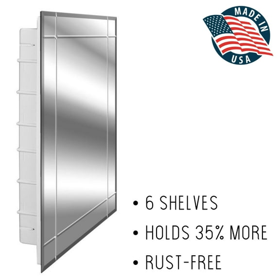 24-2-26-00 Vega 16 in. x 26 in. x 3-1/2 in. Frameless Recessed 1-Door Medicine Cabinet with 6-Shelves and 4 Groove Mirror