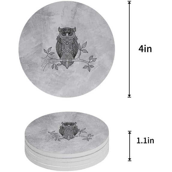 FMSHPON Owl Set of 8 Round Coaster for Drinks, Absorbent Ceramic Stone Coasters Cup Mat with Cork Base for Home Kitchen Room Coffee Table Bar Decor