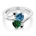 thumbnail image 2 of Gem Stone King 10K White Gold Diamond Accent Ring Heart Shape Persian Blue Moissanite and Nano Emerald Green (1.53 Cttw, Size 9), 2 of 3