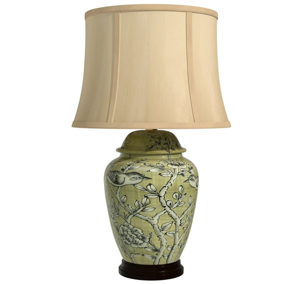 Oriental Furniture 25" Jade Green Birds and Flowers Lamp