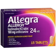 Allegra Adult 24HR Non-Drowsy Antihistamine, 15 Tablets, Fast-acting Allergy Symptom Relief, 180 mg