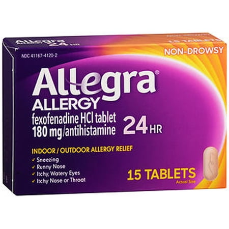 Allegra Adult 24HR Non-Drowsy Antihistamine, 15 Tablets, Fast-acting Allergy Symptom Relief, 180 mg