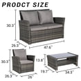 thumbnail image 3 of 4 Pieces Patio Conversation Set, Outdoor Furniture Set with Cushion, Outside Sectional Rattan Wicker Sofa Furniture Set for Garden, Porch, Backyard, Gray, 3 of 8