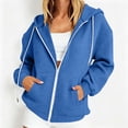thumbnail image 4 of Qulqfy Hoodies for Women Waffle Knit Winter Fall Blue Casual Hooded Lightweight Drawstring Loose Zip Up Long Sleeve Track Jackets with Pockets M, 4 of 6