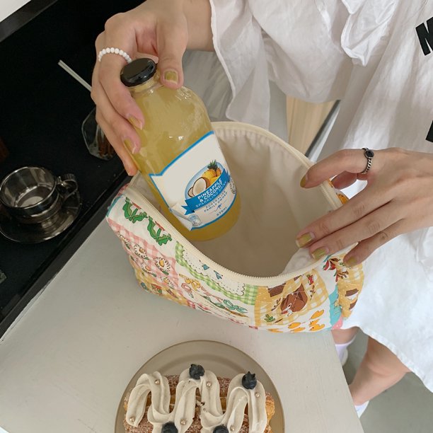 Bolso De Cosméticos Bolsa de embrague coreanos de maquillaje de algodón grande Impresión de cremallera para mujeres niñas Likrtyny Para Estrenar