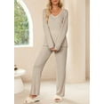 thumbnail image 5 of DOKOTOO Woman Outfits with Pockets Long Sleeve Knit Pullover Tops with Straight Leg Pants Fall Pajama Sets Khaki L(US12-14), 5 of 10