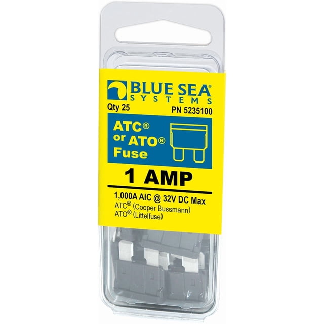 Blue Sea Fuse 5235100-BSS Blade Fuse; ATO/ATC; 1 Amps/32 Volts DC; Pack Of 25