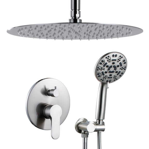Wowow 8-spray 12in. Dual Shower Head and Handheld Shower Head in Brushed Nickel