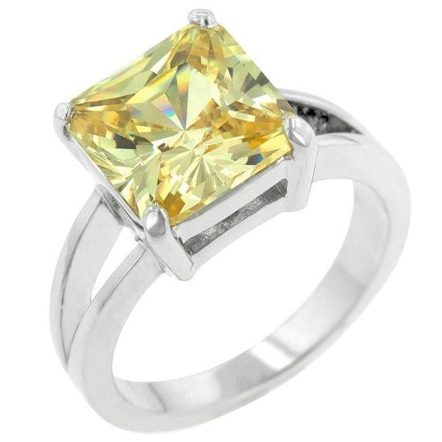 Precious Stars R07595R-S60-09 Precious Stars Silvertone Princess-Cut Yellow Cubic Zirconia Ring