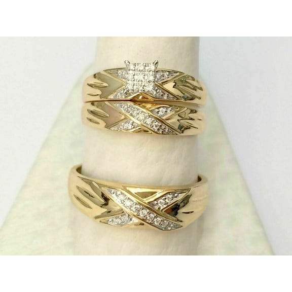 Diastar Jewels 2.78 Ct Round Cubic Zirconia His Her Wedding Trio Ring Set 14K Yellow Gold Finish