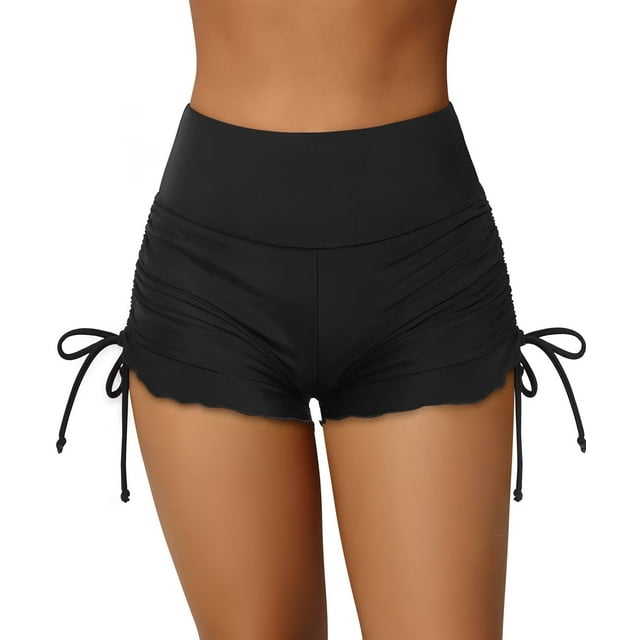 Charmo Short de Bain pour Femmes à Bord Festonné, Short de Planche à Cordon, Bas de Maillot de Bain