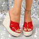 thumbnail image 1 of Sandalias de cuña tejidas con hilo para mujer, nuevas sandalias de diseñador de verano, zapatillas informales de punta abierta ligeras con tacón alto, zapatos de plataforma para mujer, 1 of 5