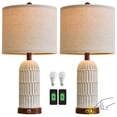 thumbnail image 5 of Oneach 3 Way Dimmable Rustic Table Lamp Set of 2 with USB Ports, 22.5" Resin Touch Bedside Nightstand Lamps for Living Room Bedroom(2 Bulbs), 5 of 9