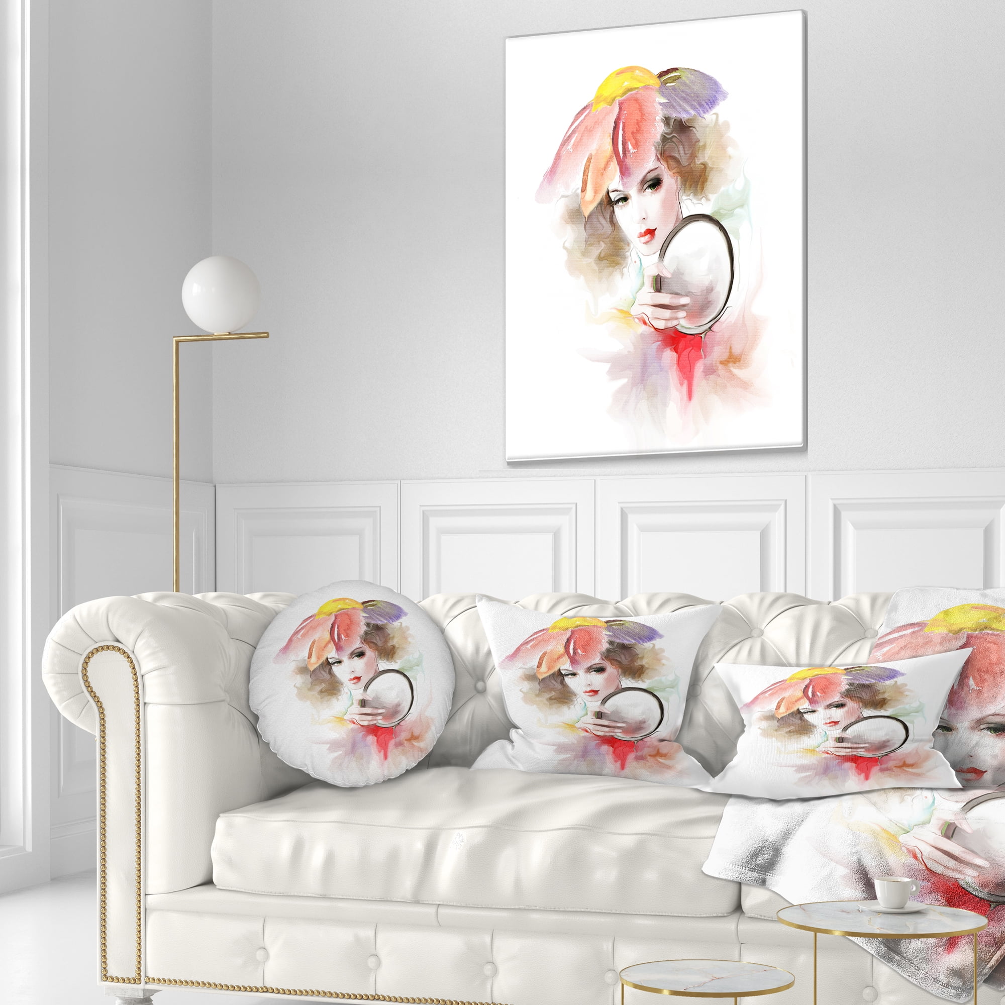 Designart Woman with Mirror - Abstract Throw Pillow - 12x20