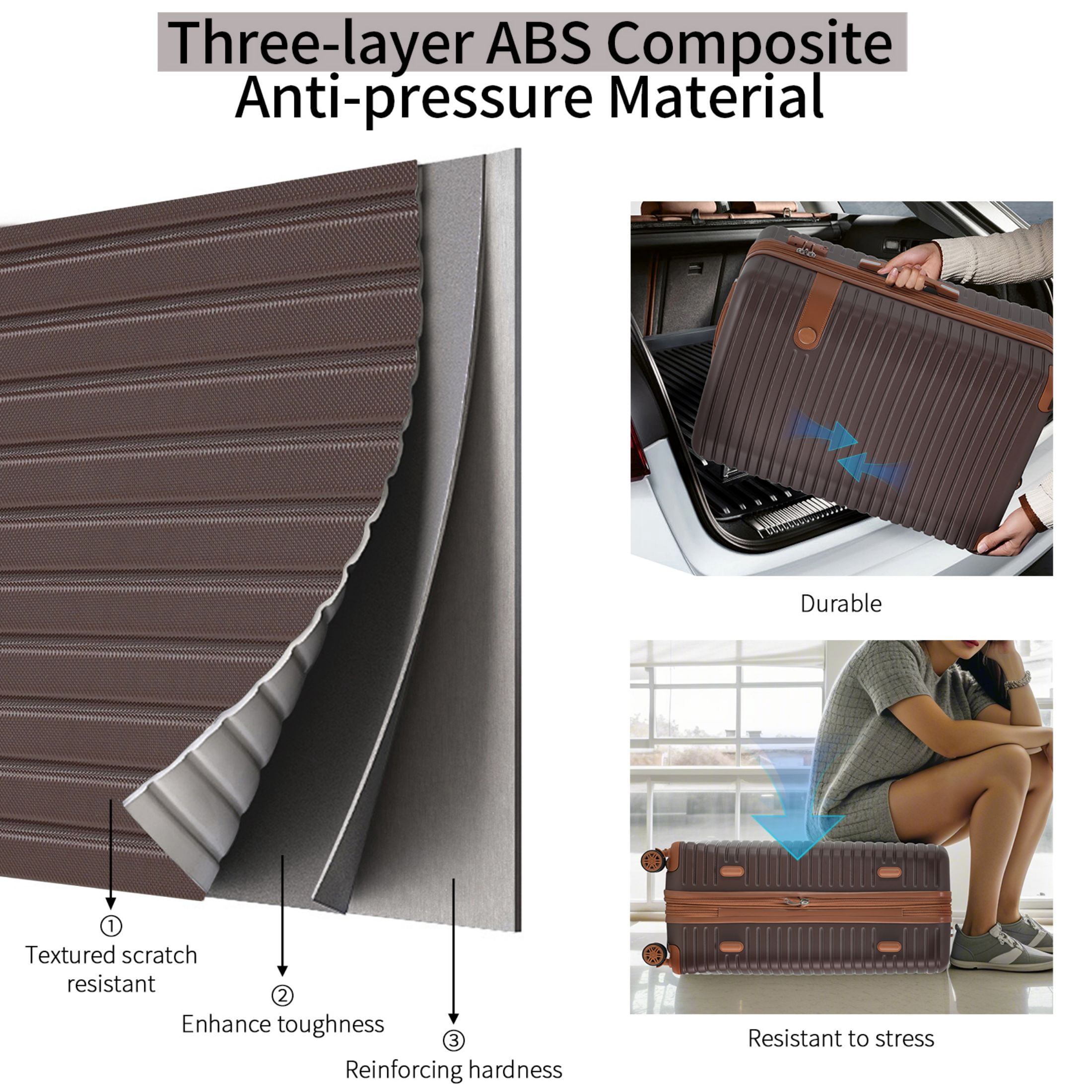 Aukfa 4 Piece Luggage Sets with 4 Packing Cubes, Expandable Hard Shell Suitcase for Travel, Spinner Wheels (16/20/24/28in), Brown