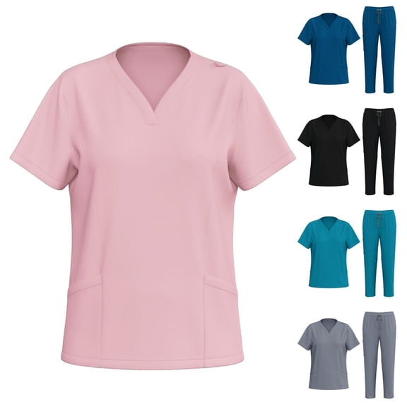 LYMAYTER Nurse Uniform for Women Solid Color Medical Uniform Suit for S-2XL V-Neck Top and Pants Nurse Uniform Set