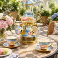 Manly Tea Set 20-Piece Porcelain Tea Set with Metal Holder, Sky Blue, Large Version ...