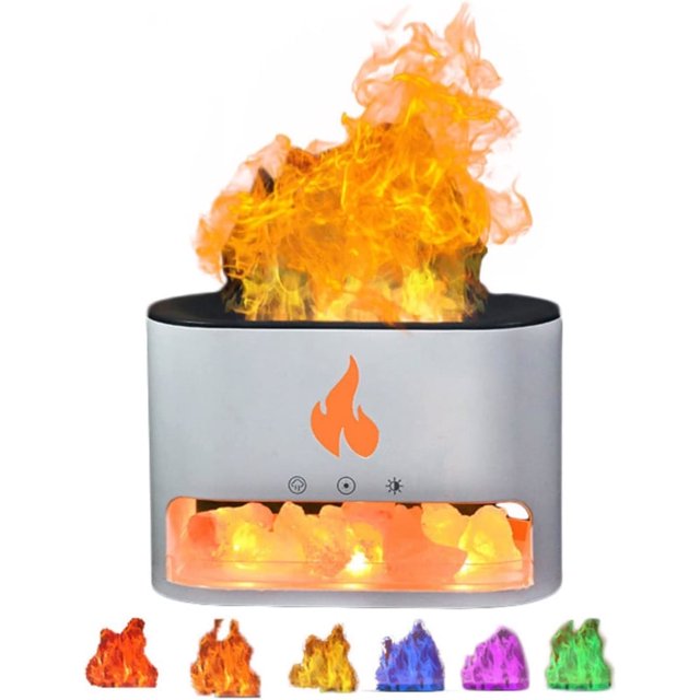 YOPTOP Essential Oil Diffuser 250mL,Flame Aroma Diffuser, Silent Aroma Diffuser Humidifier, Salt Stone Lamp, Light Gradient, Essential Oil Diffuser with Automatic Safety Switch,White