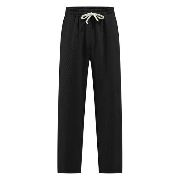 Men's Track Pants Elastic High Waisted Drawstring Basic Trousers Casual Baggy Split Textured Knit Pant with Pockets