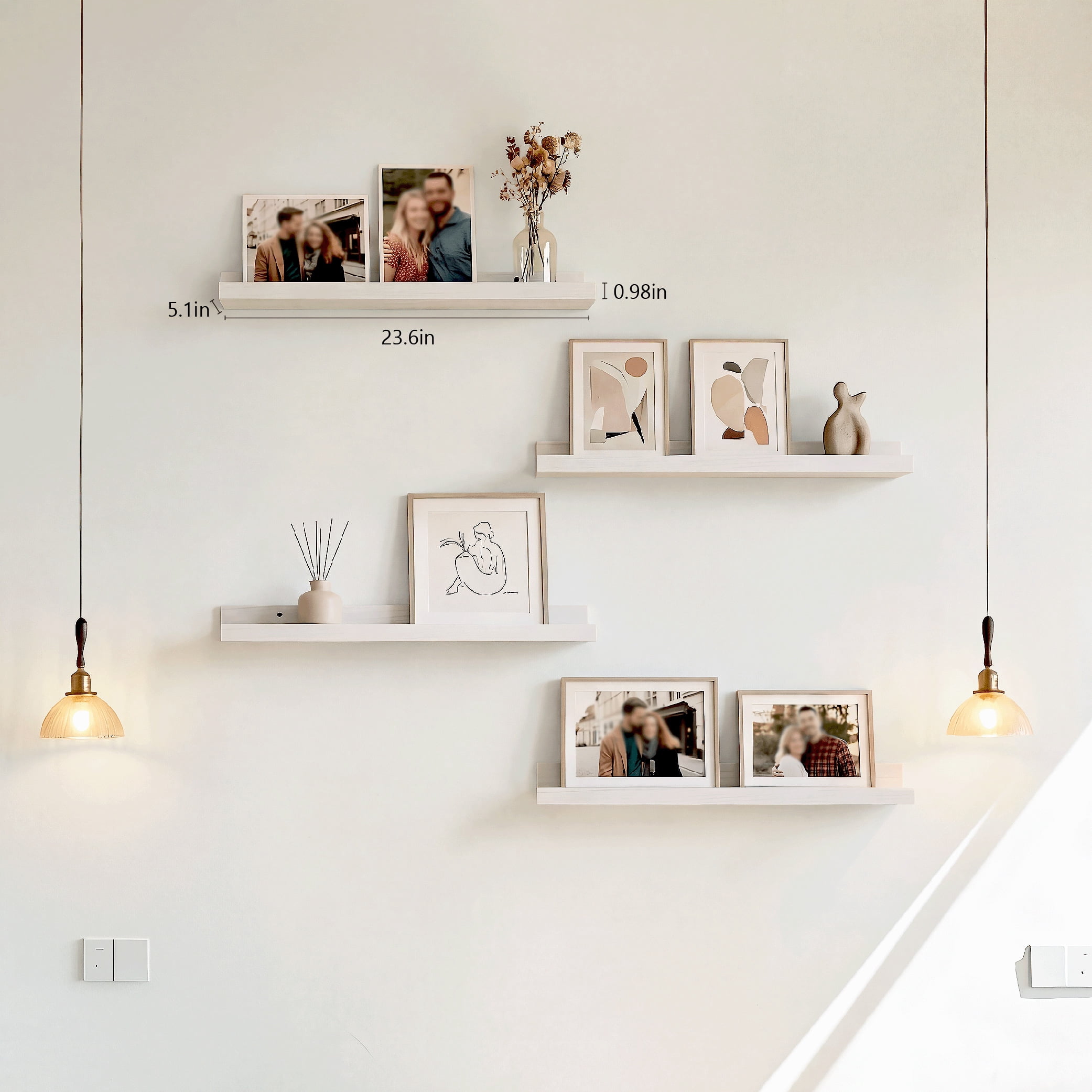 Mifurn 23.6'' Wood Floating Shelves for Wall Picture Ledge Shelves, Set of 2, White
