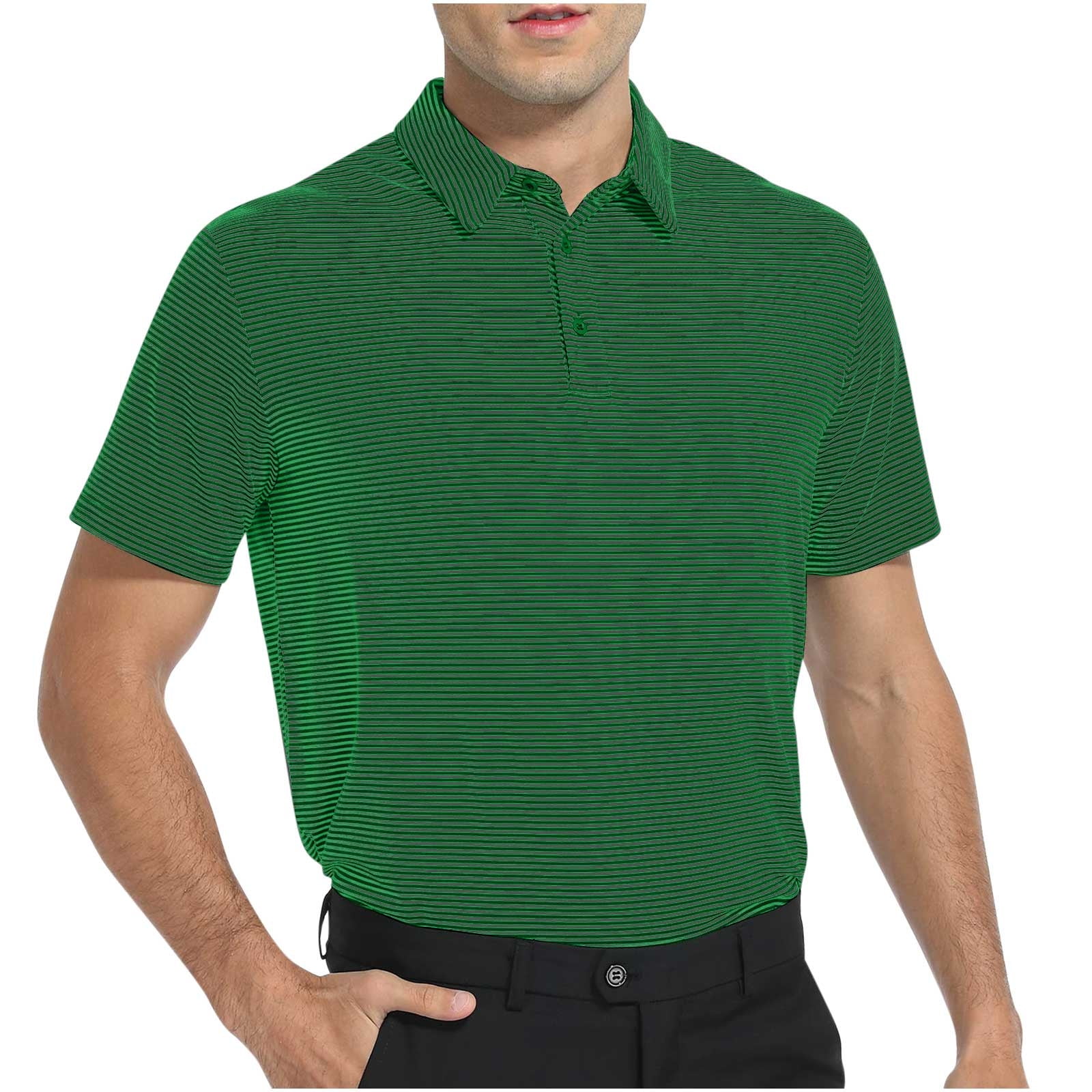YYDGH Men's Golf Polo Shirts Regular Fit Performance Athletic Short Sleeve Striped Polo Shirts