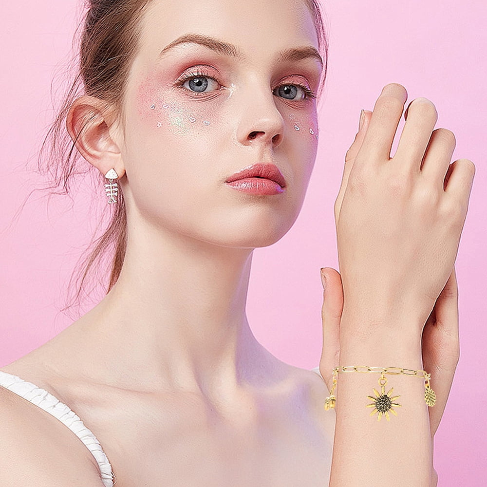 418Pcs Gold Charm Bracelet Making Kits Including 12Pcs Stainless Steel Paperclip Chain Bracelets 200Pcs Open Jump Rings 206Pcs Alloy Enamel Pendants