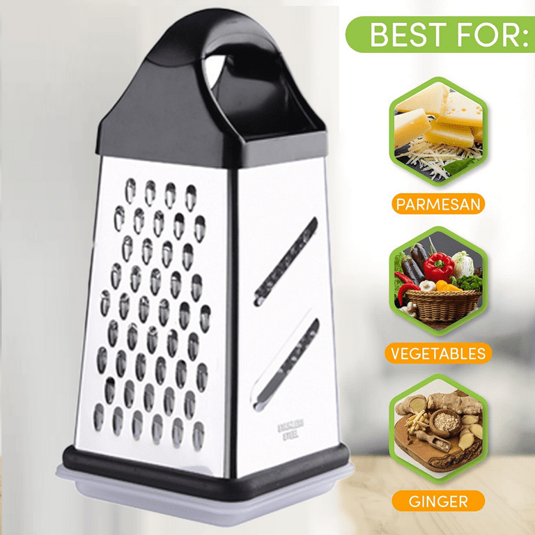 Professional Box Grater, Stainless Steel with 4 Sides, Best for Parmesan  Cheese, Vegetables, Ginger, XL Size, Black