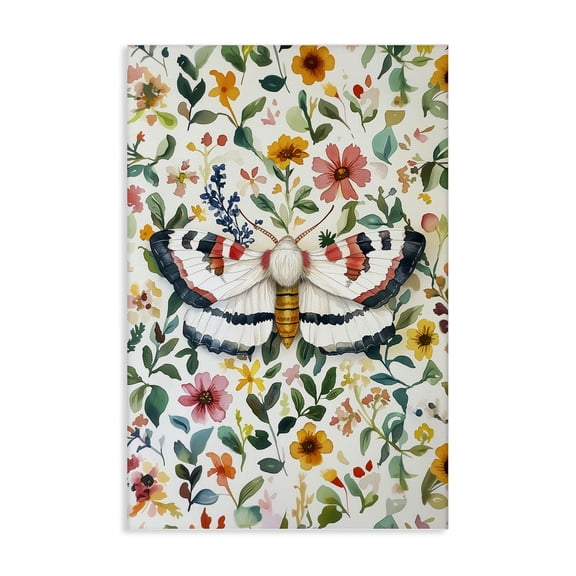 Stupell Industries Butterfly & Bright Flowers Floral Painting Wrapped Canvas Canvas Art Print Wall Art, 16 x 24
