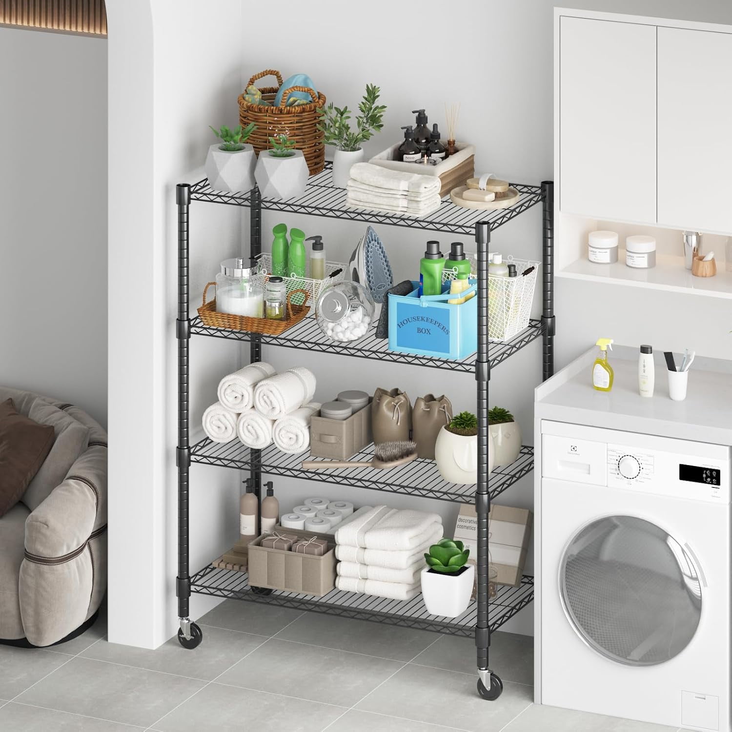 Sailvan 5-Tier Heavy Duty Metal Shelving Unit with Wheels, 1600lb Capacity Wire Storage Rack, 36"W x 18"D x 72"H, Adjustable Garage Shelves,Black